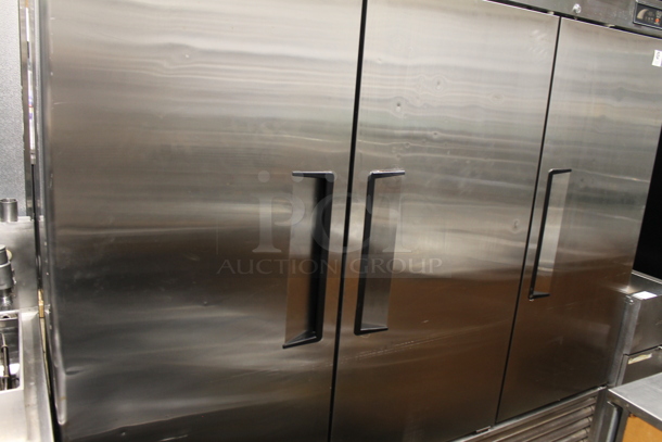 Turbo Air TSF-72SD Stainless Steel Commercial 3 Door Reach In Freezer w/ Metal Racks on Commercial Casters. 110-120 Volts, 1 Phase. Tested and Working! - Image 3 of 8