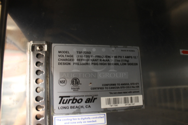 Turbo Air TSF-72SD Stainless Steel Commercial 3 Door Reach In Freezer w/ Metal Racks on Commercial Casters. 110-120 Volts, 1 Phase. Tested and Working! - Image 6 of 8