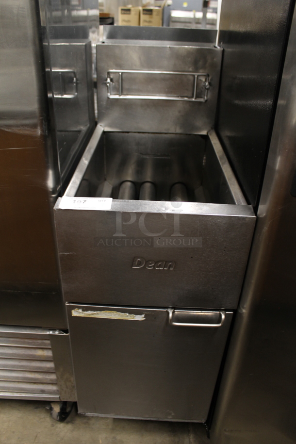 2013 Dean SR42GN Stainless Steel Commercial Floor Style Natural Gas Powered Deep Fat Fryer. 105,000 BTU.  - Image 1 of 6