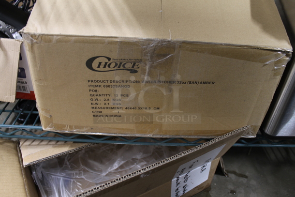 12 BRAND NEW SCRATCH AND DENT! Choice 69032SANGD 32 oz. Amber SAN Plastic Beverage Pitcher. 12 Times Your Bid! - Image 3 of 5