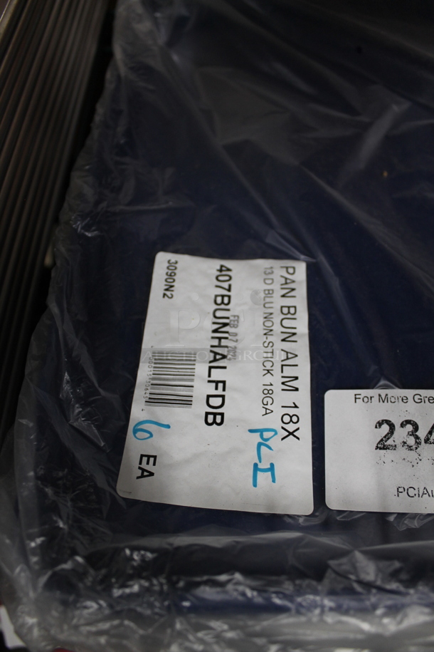 6 BRAND NEW SCRATCH AND DENT! Baker's Mark 407BUNHALFDB Half Size 18 Gauge Non-Stick 13" x 18" Dark Blue Wire in Rim Aluminum Bun / Sheet Pan / Tray. 6 Times Your Bid! - Image 3 of 4