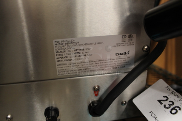 BRAND NEW SCRATCH AND DENT! Estella 348WSMXS2A Stainless Steel Commercial Countertop Stacked Waffle Maker. 120 Volts, 1 Phase. Tested and Working! - Image 5 of 5