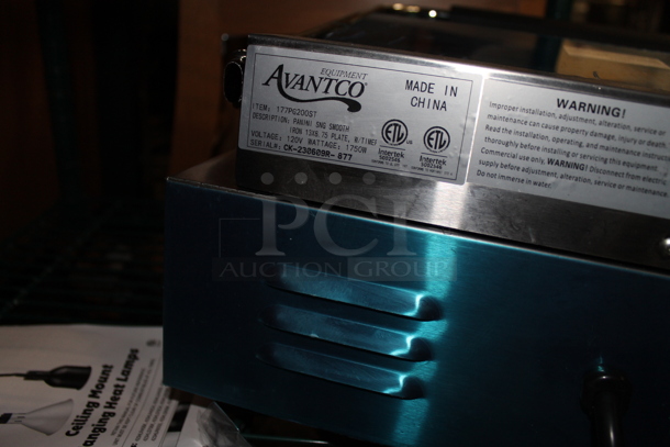 BRAND NEW SCRATCH AND DENT! Avantco PG200ST Commercial Panini Sandwich Grill with Timer, Smooth Plates, and 13 3/8" x 8 3/4" Cooking Surface. 120 Volts, 1 Phase. Tested and Working! - Image 5 of 5