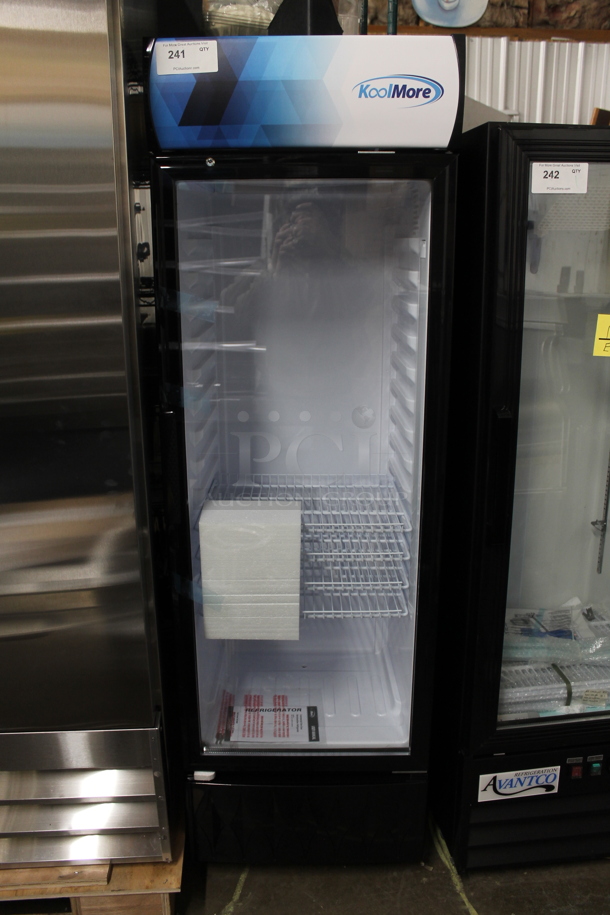 BRAND NEW SCRATCH AND DENT! KoolMore MDR-9CP Metal Commercial Single Door Reach In Cooler Merchandiser w/ Poly Coated Racks. 115 Volts, 1 Phase. Tested and Working! - Image 2 of 5