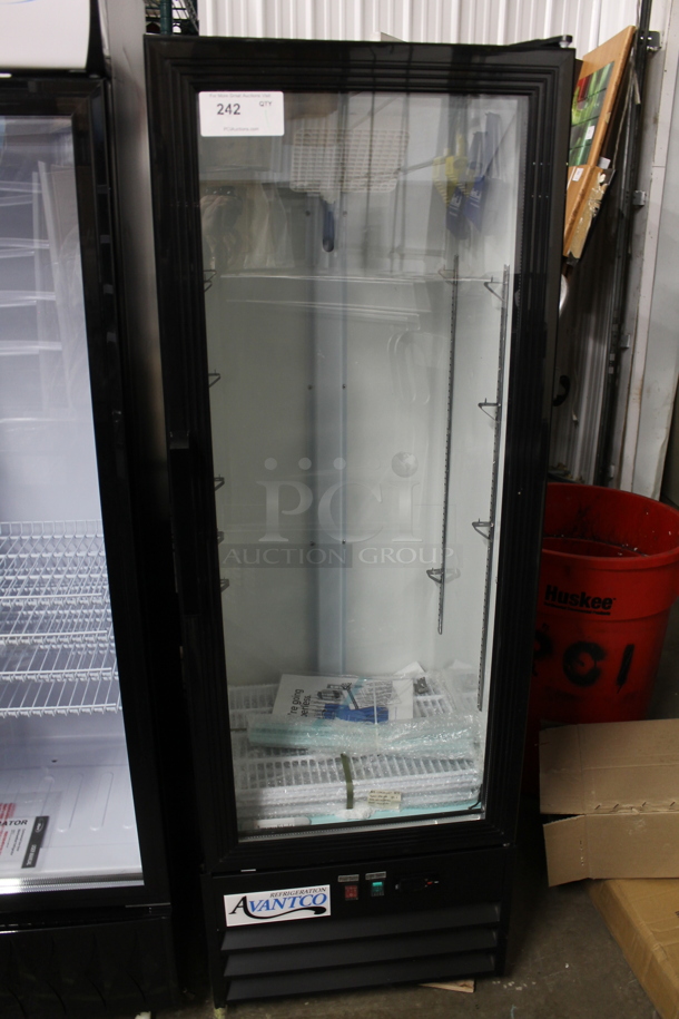BRAND NEW SCRATCH AND DENT! 2023 Avantco 178GDC10HCB Stainless Steel Commercial Single Door Reach In Cooler Merchandiser w/ Poly Coated Racks. 115 Volts, 1 Phase.  Tested and Working! - Image 2 of 6