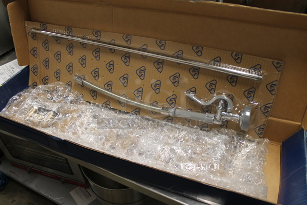 BRAND NEW SCRATCH AND DENT! T&S 510B0141 Deck Mounted 35 3/4" High Pre-Rinse Faucet with Concealed Base, 4-Arm Handles, Swivel Arm, and 20" Hose - Image 5 of 6