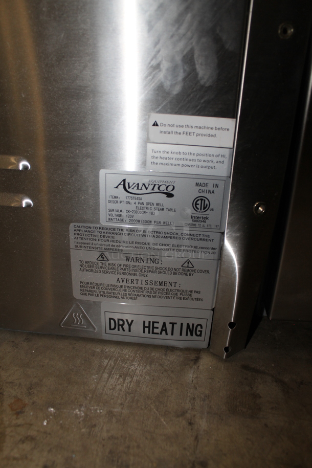 BRAND NEW SCRATCH AND DENT! Avantco 177STE4SA Stainless Steel Commercial 4 Bay Steam Table. 120 Volts, 1 Phase. Cannot Test Due To Plug Style - Image 7 of 7
