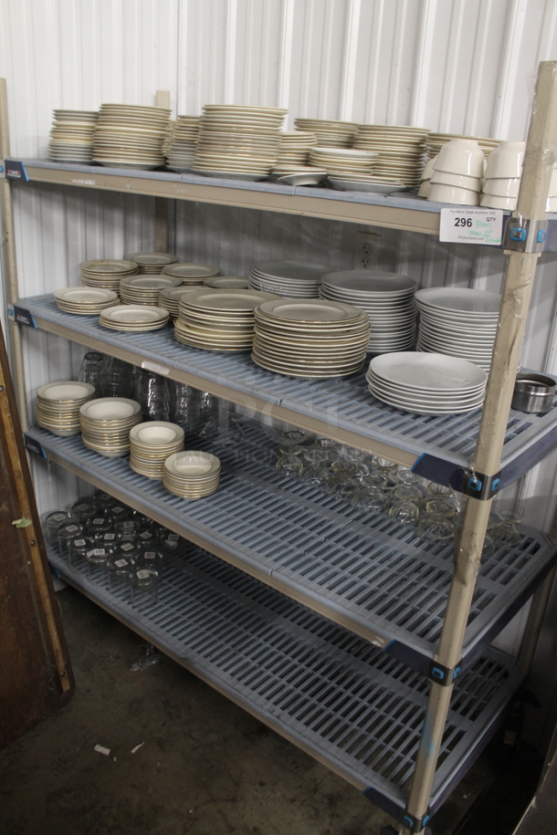 ALL ONE MONEY! Lot of Contents of Shelving Unit Including Plates, Bowls and Glasses. Does Not Include Shelving Unit.  - Image 1 of 9