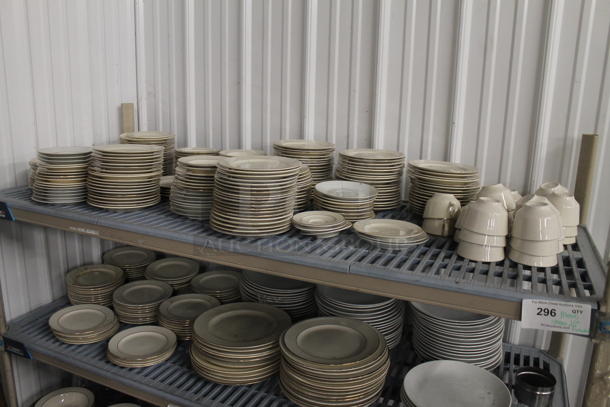 ALL ONE MONEY! Lot of Contents of Shelving Unit Including Plates, Bowls and Glasses. Does Not Include Shelving Unit.  - Image 2 of 9