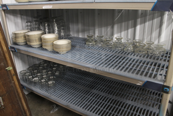 ALL ONE MONEY! Lot of Contents of Shelving Unit Including Plates, Bowls and Glasses. Does Not Include Shelving Unit.  - Image 4 of 9