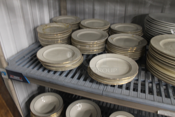 ALL ONE MONEY! Lot of Contents of Shelving Unit Including Plates, Bowls and Glasses. Does Not Include Shelving Unit.  - Image 5 of 9