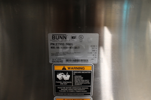 Bunn DUAL SH Stainless Steel Commercial Countertop Double Coffee Machine w/ Hot Water Dispenser and 2 Metal Brew Baskets. 120/208 Volts, 1 Phase.  - Image 4 of 4