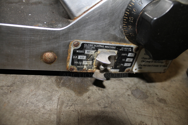 Globe 500L Stainless Steel Commercial Countertop Automatic Meat Slicer w/ Blade Sharpener. 120 Volts, 1 Phase. Tested and Working! - Image 6 of 6