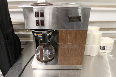 Bunn VPR Stainless Steel Commercial Countertop 2 Burner Coffee Machine w/ Poly Brew Basket and Coffee Pot. 120 Volts, 1 Phase. 