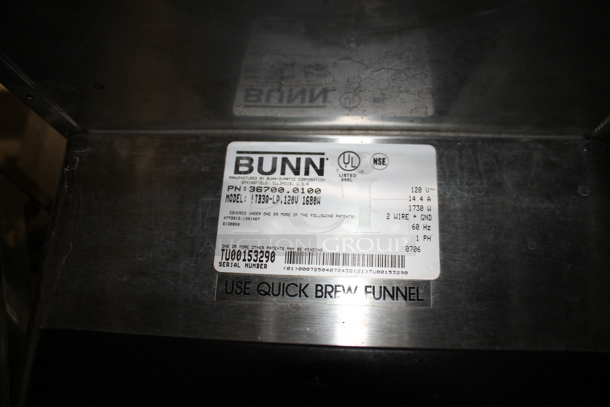 Bunn TB3Q-LP Stainless Steel Commercial Countertop Iced Tea Machine w/ Metal Brew Basket. 120 Volts, 1 Phase.  - Image 4 of 4