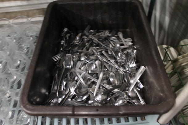 ALL ONE MONEY! Two Tier Lot of Glasses and Bus Bin of Silverware - Image 3 of 4