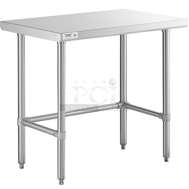 BRAND NEW SCRATCH AND DENT! Regency 600WT24X36SS 24" x 36" 16-Gauge 304 Stainless Steel Commercial Open Base Work Table - Image 1 of 5
