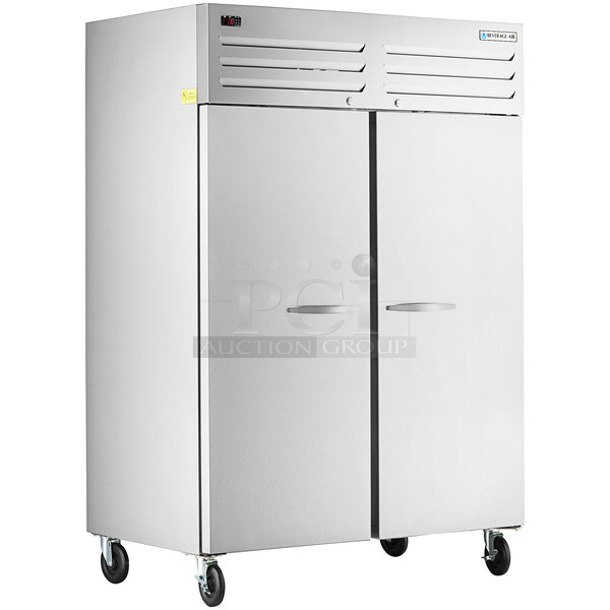 BRAND NEW SCRATCH AND DENT! Beverage Air TMF2HC-1S Stainless Steel Commercial 2 Door Reach In Freezer w/ Poly Coated Racks. 115 Volts, 1 Phase. Tested and Working! - Image 1 of 5