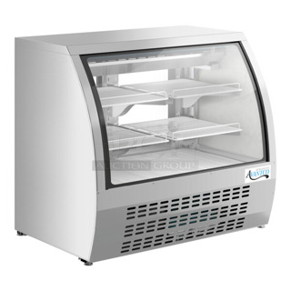BRAND NEW SCRATCH AND DENT! 2023 Avantco 178DLC47HCS Stainless Steel Commercial Floor Style Deli Display Case Merchandiser. See Pictures For Broken Glass on Back Doors. 115 Volts, 1 Phase. Tested and Working!