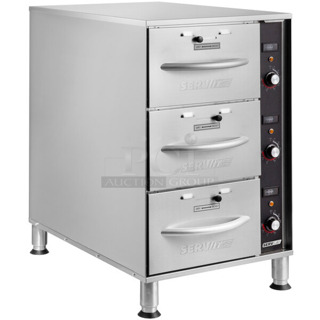 BRAND NEW SCRATCH AND DENT! 2023 ServIt 423WDNFS3 Stainless Steel Commercial Countertop 3 Drawer Warming Drawer. 120 Volt, 1 Phase. Tested and Working!