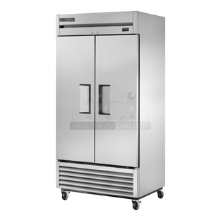 LIKE NEW! 2022 True T-35-HC Stainless Steel Commercial 2 Door Reach In Cooler w/ Poly Coated Racks. 115 Volt, 1 Phase. Tested and Working!
