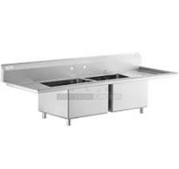 BRAND NEW SCRATCH AND DENT! Regency 600S22424218 Stainless Steel Commercial 2 Bay Sink w/ Dual Drain Boards. No Legs. Bays 24x24. Drain Boards 16.5x26 - Image 1 of 5