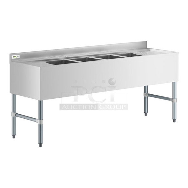 BRAND NEW SCRATCH AND DENT! Regency 600B42172213 Stainless Steel 4 Bowl Underbar Sink with Two Drainboards. Bays 10x14. Drain Boards 11x15 - Image 1 of 6