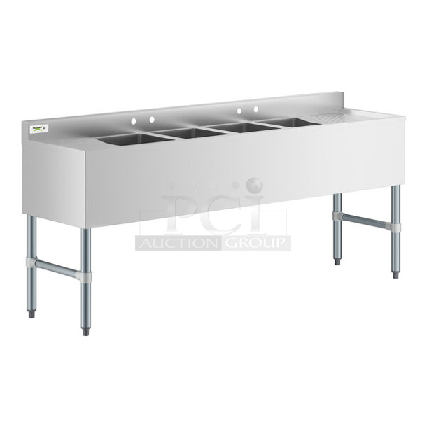 BRAND NEW SCRATCH AND DENT! Regency 600B41014213 Stainless Steel 4 Bowl Underbar Sink with Two Drainboards. Bays 10x14. Drain Boards 11.5x15 - Image 1 of 6