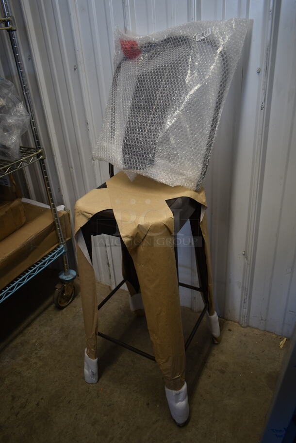 BRAND NEW SCRATCH AND DENT! Metal Tolix Style Bar Height Stool w/ Back Rest. - Image 2 of 4