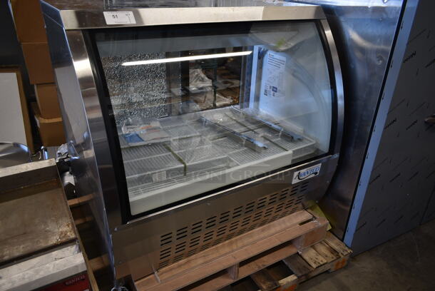 BRAND NEW SCRATCH AND DENT! 2023 Avantco 178DLC47HCS Stainless Steel Commercial Floor Style Deli Display Case Merchandiser. See Pictures For Broken Glass on Back Doors. 115 Volts, 1 Phase. Tested and Working! - Image 2 of 7