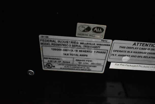 Federal Industries RSSM578SC-3 Metal Commercial Open Grab N Go Merchandiser. 120/208-240 Volts, 1 Phase.  - Image 7 of 7