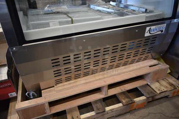 BRAND NEW SCRATCH AND DENT! 2023 Avantco 178DLC47HCS Stainless Steel Commercial Floor Style Deli Display Case Merchandiser. See Pictures For Broken Glass on Back Doors. 115 Volts, 1 Phase. Tested and Working! - Image 4 of 7