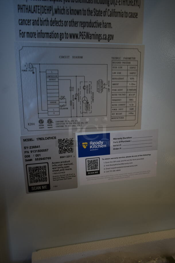 BRAND NEW SCRATCH AND DENT! 2023 Avantco 178DLC47HCS Stainless Steel Commercial Floor Style Deli Display Case Merchandiser. See Pictures For Broken Glass on Back Doors. 115 Volts, 1 Phase. Tested and Working! - Image 7 of 7