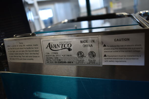 BRAND NEW SCRATCH AND DENT! 2023 Avantco 177P85S Stainless Steel Commercial Countertop Electric Powered Double Panini Press. 120 Volts, 1 Phase.  - Image 5 of 5