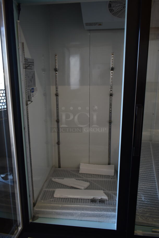BRAND NEW SCRATCH AND DENT! 2023 Avantco 178GDC69HCB Metal Black 3 Door Reach In Cooler Swing Glass Door Merchandiser Refrigerator with LED Lighting and Poly Coated Racks. 115 Volts, 1 Phase.  Tested and Working! - Image 6 of 9