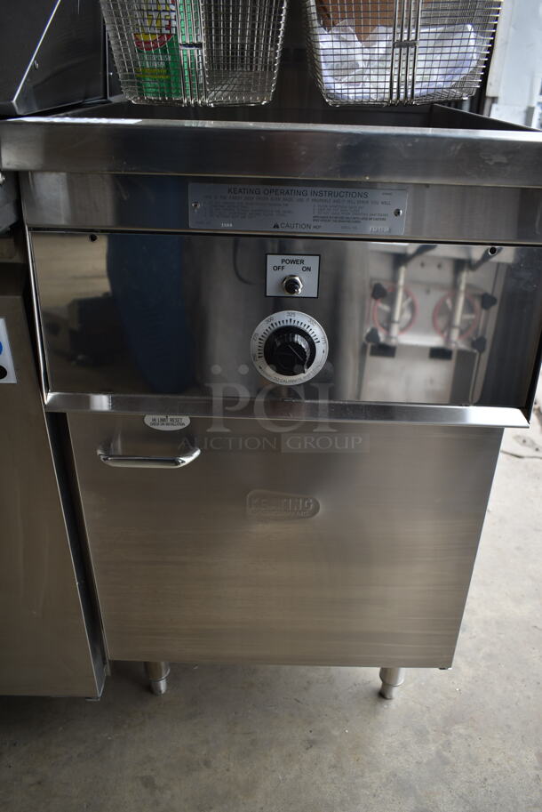 BRAND NEW SCRATCH AND DENT! Keating 18AA Stainless Steel Commercial Natural Gas Powered Floor Style Instant Recovery Fryer w/ 2 Metal Fry Baskets. 134,000 BTU.  - Image 3 of 12