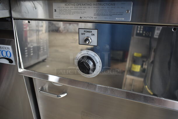 BRAND NEW SCRATCH AND DENT! Keating 18AA Stainless Steel Commercial Natural Gas Powered Floor Style Instant Recovery Fryer w/ 2 Metal Fry Baskets. 134,000 BTU.  - Image 12 of 12