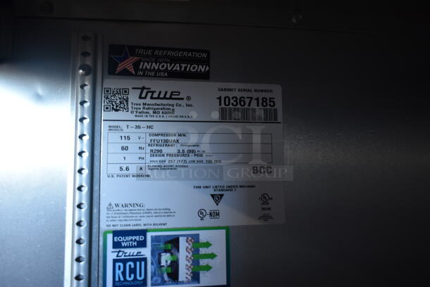 LIKE NEW! 2022 True T-35-HC Stainless Steel Commercial 2 Door Reach In Cooler w/ Poly Coated Racks. 115 Volt, 1 Phase. Tested and Working! - Image 5 of 6