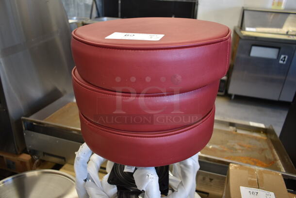 3 BRAND NEW SCRATCH AND DENT! Black Metal Stools w/ Maroon Seat Cushions. 3 Times Your Bid! - Image 4 of 5