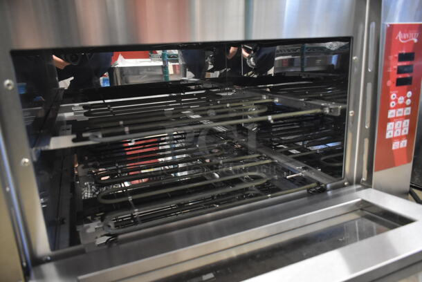 BRAND NEW SCRATCH AND DENT! Avantco 177DDPO18DSM Stainless Steel Commercial Countertop Electric Powered Double Deck Pizza / Bakery Oven with Digital Controls. 240 Volts, 1 Phase.  - Image 4 of 5