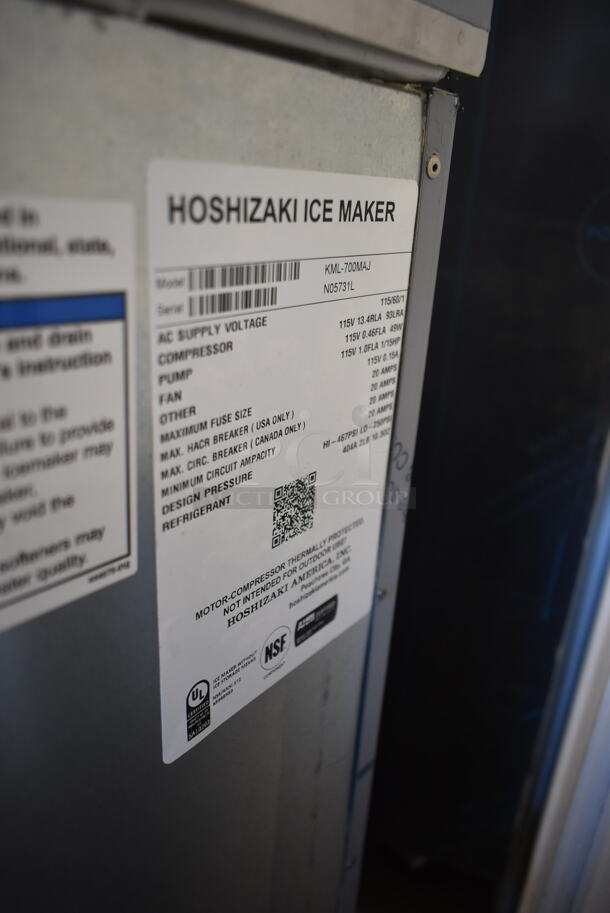 BRAND NEW SCRATCH AND DENT! 2023 Hoshizaki KML-700MAJ Stainless Steel Commercial 30" Crescent Cube Ice Machine Head. See Pictures For Damage. 115 Volts, 1 Phase.  - Image 6 of 6