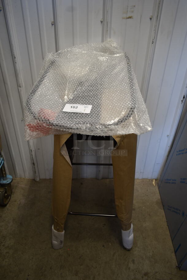 BRAND NEW SCRATCH AND DENT! Metal Tolix Style Bar Height Stool w/ Back Rest. - Image 3 of 4