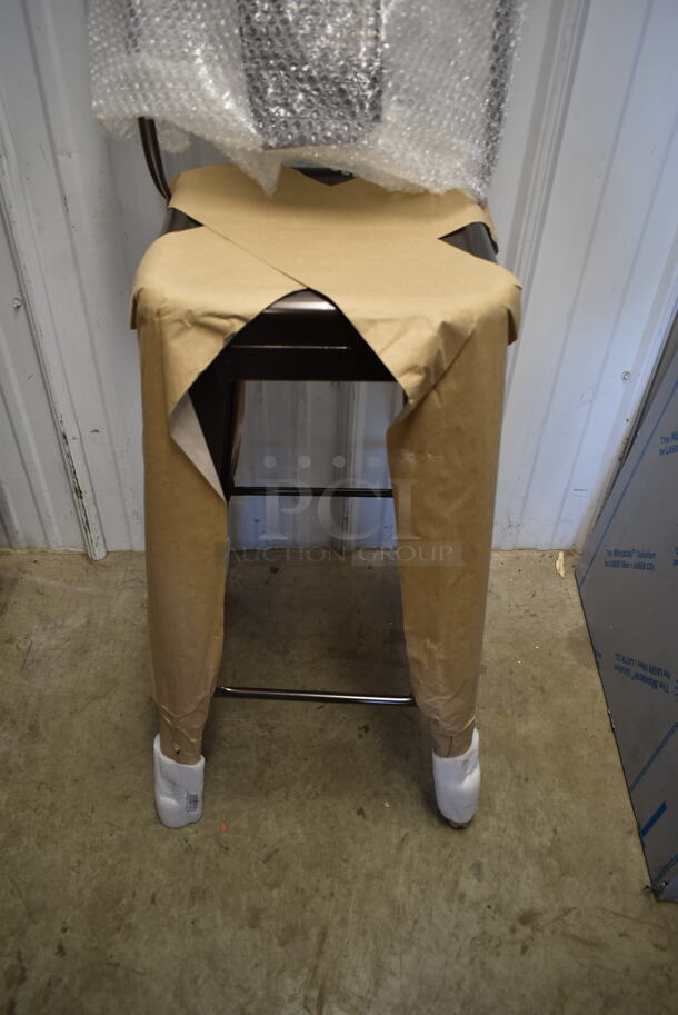 BRAND NEW SCRATCH AND DENT! Metal Tolix Style Bar Height Stool w/ Back Rest. - Image 4 of 4