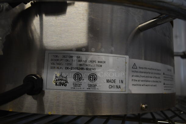 BRAND NEW SCRATCH AND DENT! 2023 Carnival King 382TCMPT16A Stainless Steel Commercial Countertop 16" Round Portable Non-Stick Crepe Maker. 120 Volts, 1 Phase. Tested and Working!  - Image 4 of 6