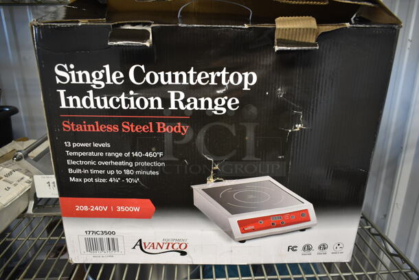 BRAND NEW SCRATCH AND DENT! Avantco 177IC3500 Stainless Steel Commercial Countertop Single Burner Induction Range / Cooker. See Pictures For Damage To Cooktop. 208/240 Volts, 1 Phase.  - Image 2 of 8