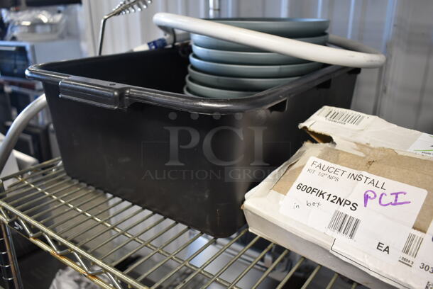 ALL ONE MONEY! Lot of BRAND NEW SCRATCH AND DENT! Items; 10 Aladdin Temp-Rite Gray Round Trays, Frymaster 3691061455SP Hose Assembly and Black Poly Bin - Image 9 of 9