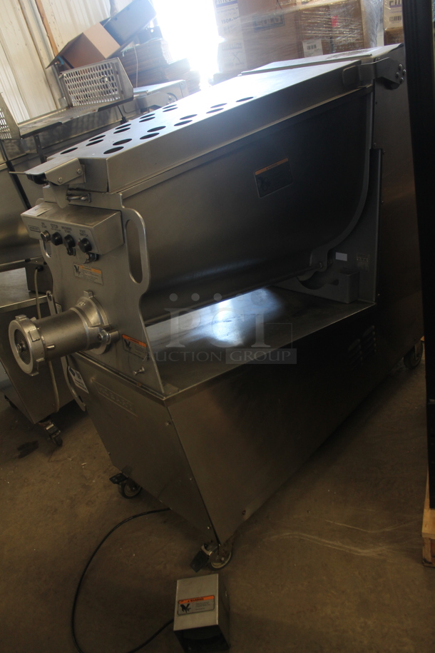 2016 Hobart MG2032 Metal Commercial Floor Style Electric Powered Meat Grinder w/ Foot Pedal on Commercial Casters. 208 Volts, 3 Phase. - Image 2 of 6