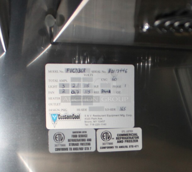 CustomCool FVCD36R Stainless Steel Commercial Floor Style Deli Display Case Merchandiser. 115 Volts, 1 Phase. Cannot Test Due To Missing Power Cord - Image 3 of 3