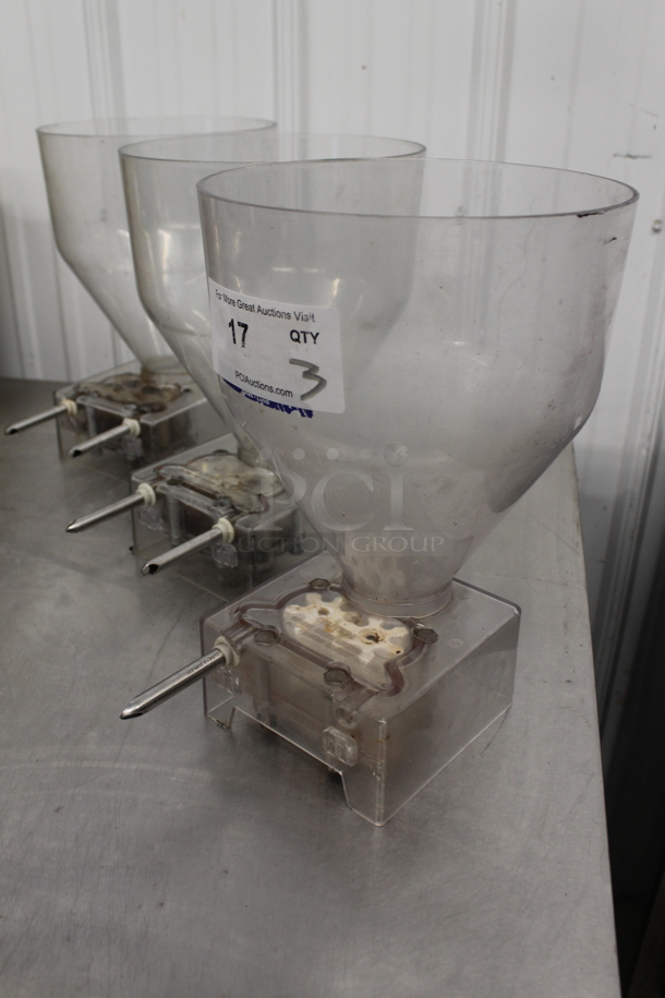 3 Clear Poly Pastry Filler Hoppers. No Lids. 2 w/ 2 Spouts and 1 w/ 1 Spout. 3 Times Your Bid! - Image 2 of 5