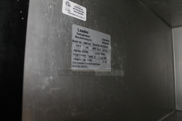 2014 Leader LB60 S/C Stainless Steel Commercial 3 Door Undercounter Cooler. 115 Volts, 1 Phase. Tested and Powers On But Does Not Get Cold - Image 6 of 6